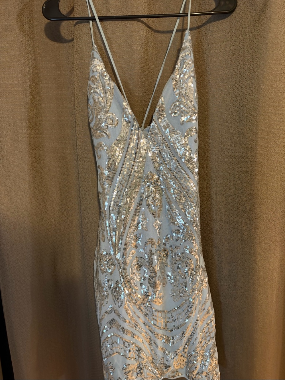 Windsor Silver Sequin V-Neck Slip Dress